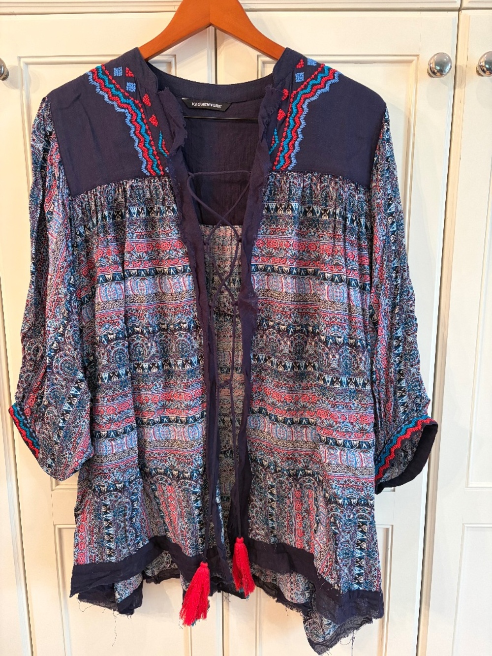 KAS New York embroidered boho kimono jacket / tunic